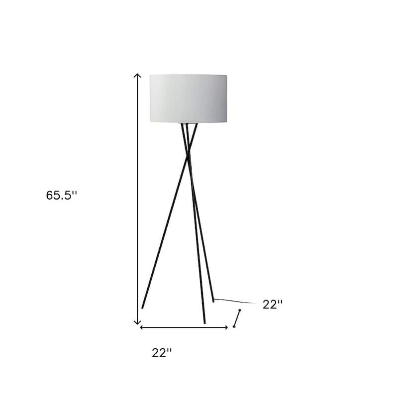 HomeRoots 66" Black Tripod Floor Lamp With White Fabric Drum Shade - 22" W x 65.5" H x 22" D