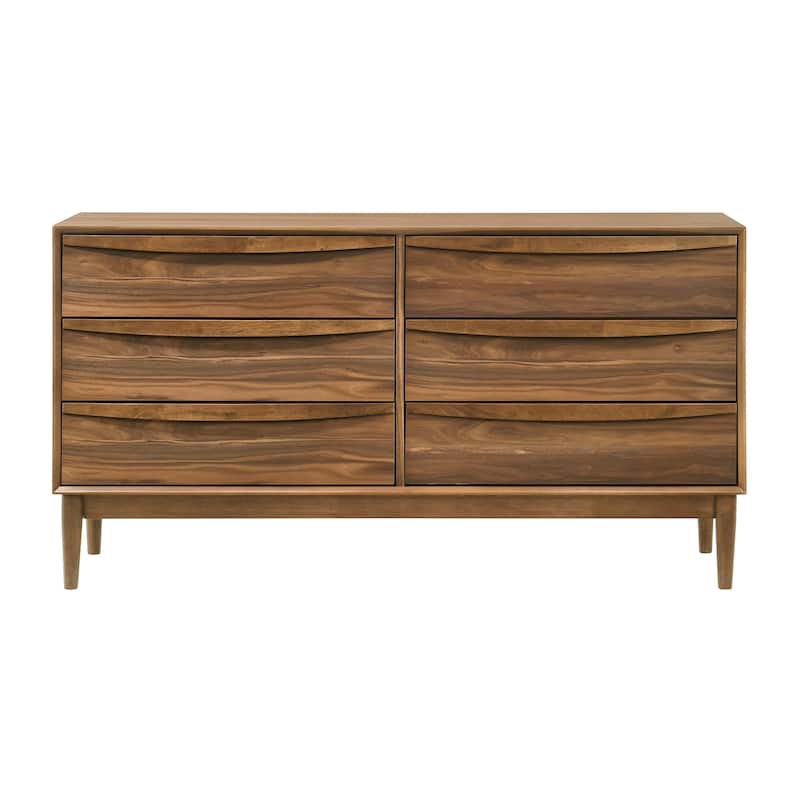Artemio Mid-Century Black or Walnut Wood 6 Drawer Double Dresser