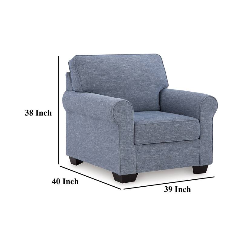Sano Chair, Denim Blue Polyester, Soft Cushioning, Black Wood Frame