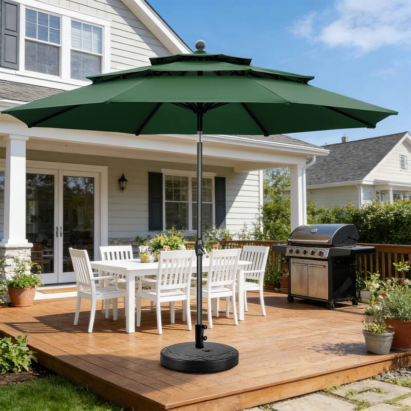 Ainfox 10 ft Patio Umbrella with Base 3 Tiers Outdoor Market Umbrella - Green