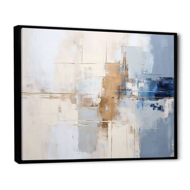 Designart "White And Blue Paint Fusion" Abstract Painting Framed Wall Art Prints