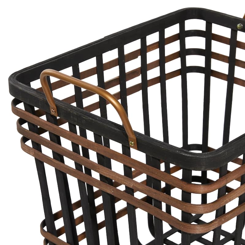 Black Seagrass Decorative and Functional Storage Basket with Handles (Set of 2)
