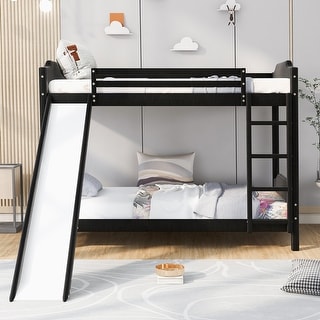 Twin over Twin Size Bunk Bed with Convertible Slide and Ladder - Bed ...