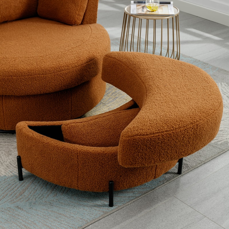 42.2"W Swivel Accent Barrel Chair with Half Crescent Moon Storage Bench