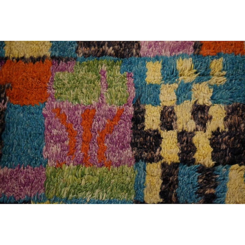 Colorful Checkered Moroccan Plush Area Rug Handmade Wool Carpet - 8'8" x 12'9"