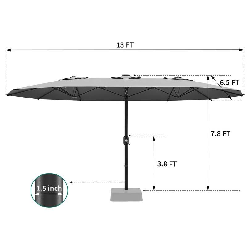 13ft Large Patio Umbrella, Double-Sided Outdoor Market Rectangle Umbrellas