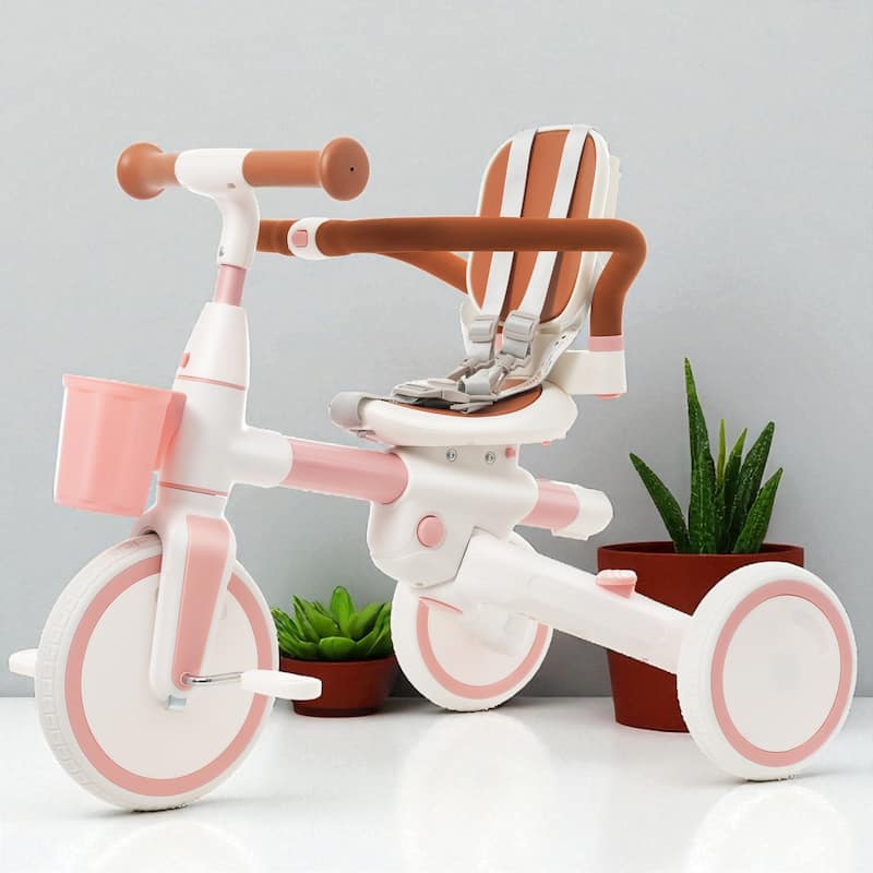 7-in-1 Baby Tricycle with Rotating Seat, Toddler Push Trike with Adjustable Handle, Canopy & Guardrail, Ages 18-72 Months