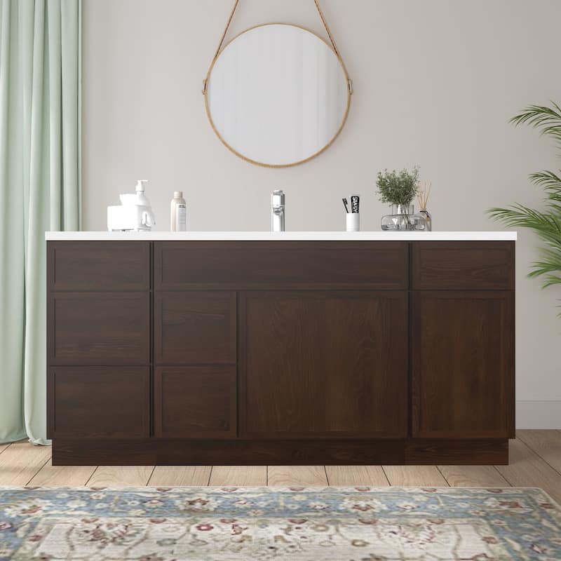 Vanity Art 66" Birch Freestanding Bathroom Vanity Cabinet without Top - Brown