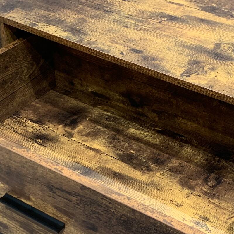 Industrial 6 Drawer Double Dresser, Rustic Brown Wood Storage Chest with Steel Frame for Bedroom Living Room