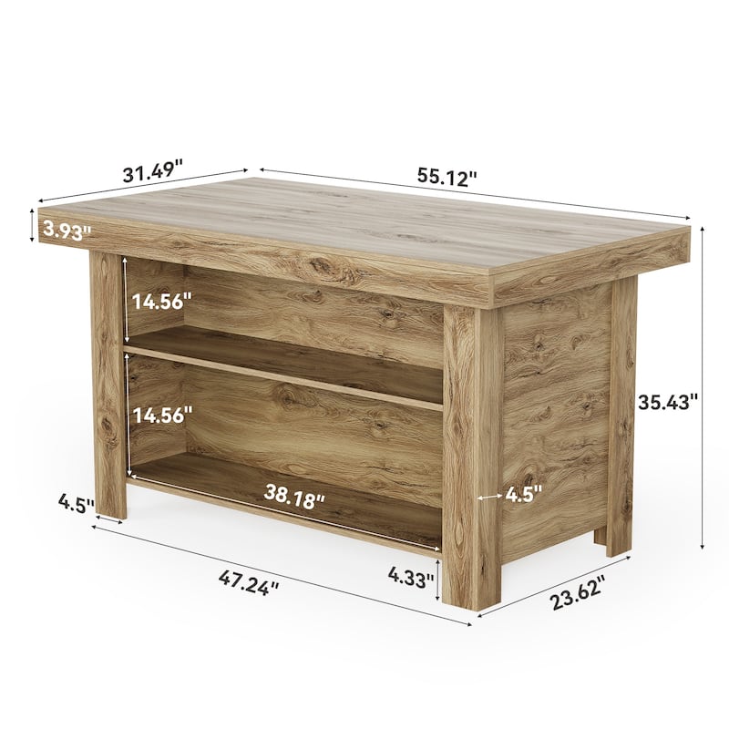 55" Kitchen Island with Storage, Stationary Island Table Bar Table