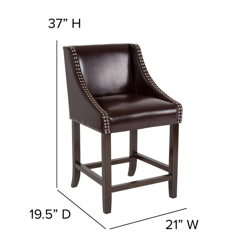 24-inch Transitional Curved Walnut Counter Height Stools (Set of 2) - 20"W x 22"D x 36"H