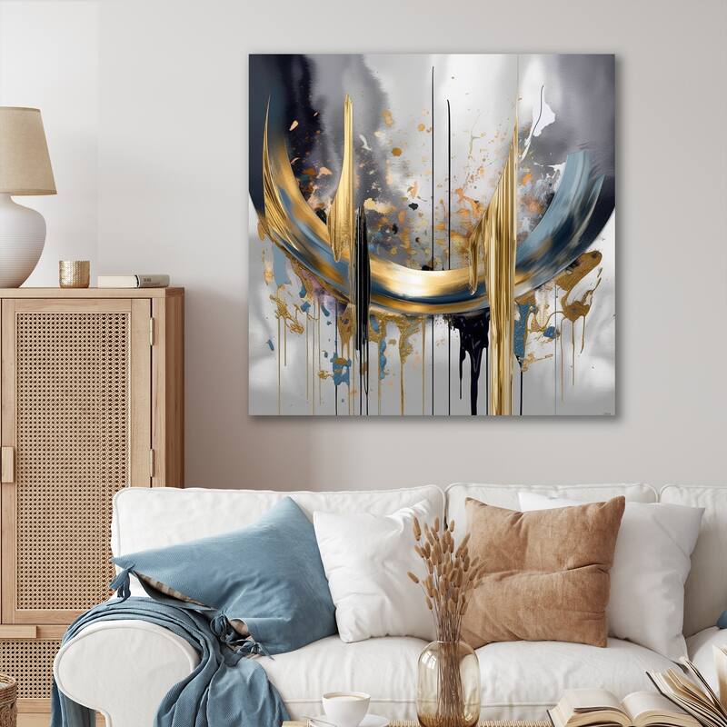 Designart "Shapes And Lines Abstract Marble III" Abstract Marble Metal Wall Art