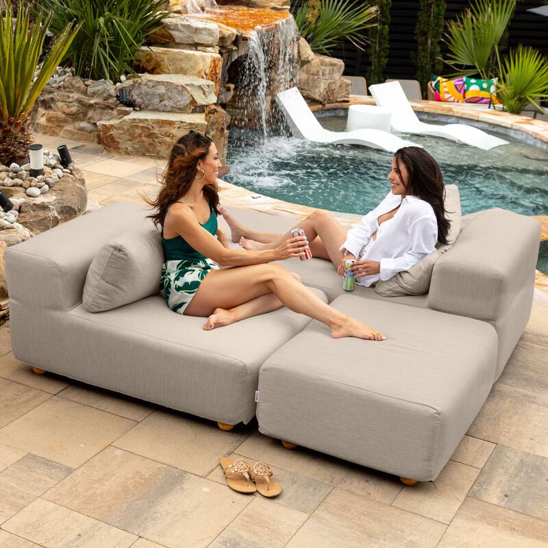 Jaxx Vada Outdoor Sun Lounger Loveseat Luxurious Modular Double Chaise and Conversation Nook - 72" W x 79.5" D x 25.5" H