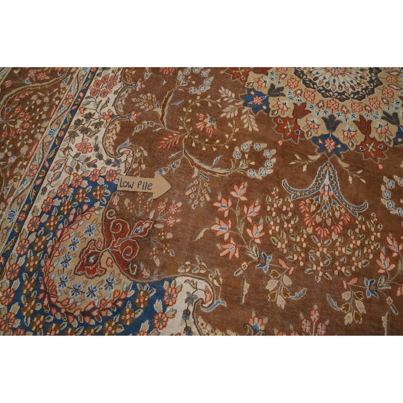 Hand Knotted Oriental 100% Wool Carpet Traditional Floral Brown Mashad Area Rug - 12' 9'' X 9' 9''
