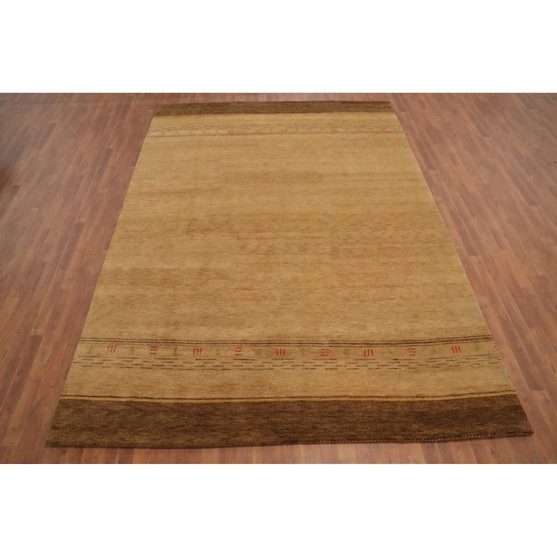 Hand Knotted Oriental 100% Wool Carpet Tribal Solid Yellow & Gold Gabbeh Area Rug - 11' 3'' X 8' 0''