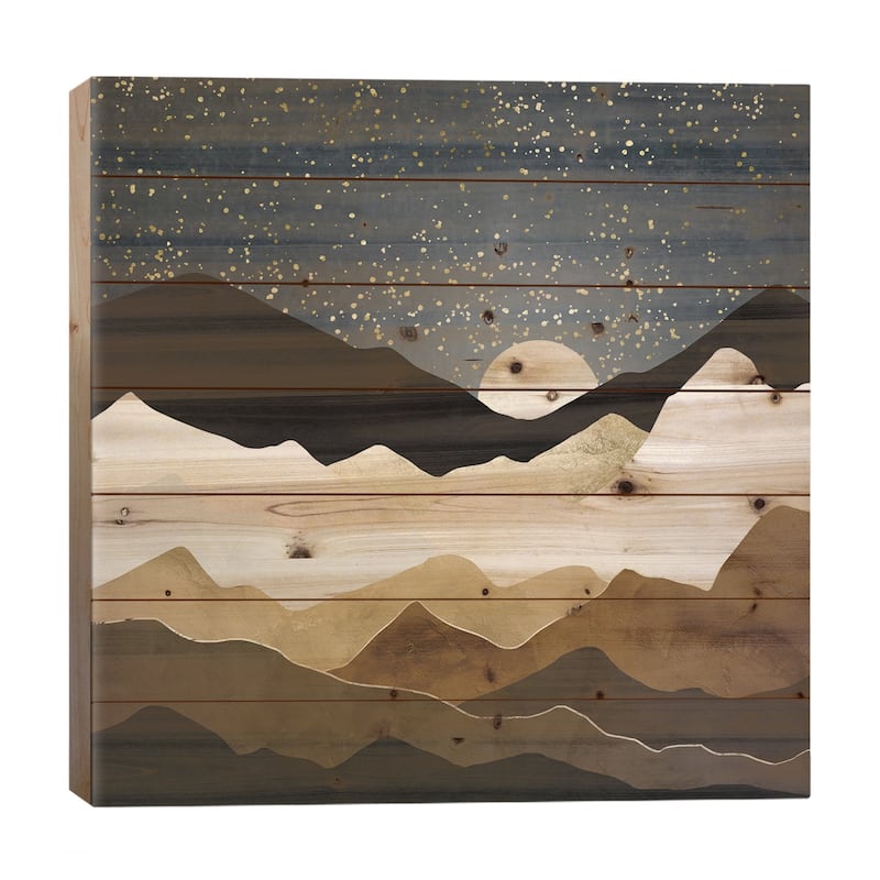Golden Stars Print On Wood by SpaceFrog Designs - Multi-Color - 26x26x1.5
