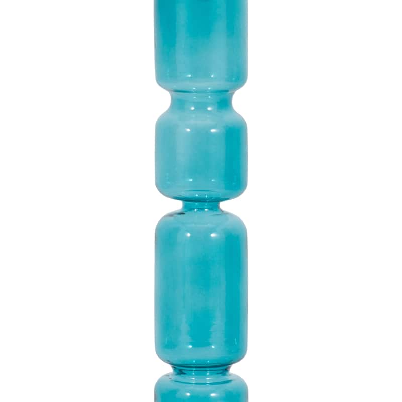 Glass Stacked Mix Bubble Taper Candle Holder - Blue