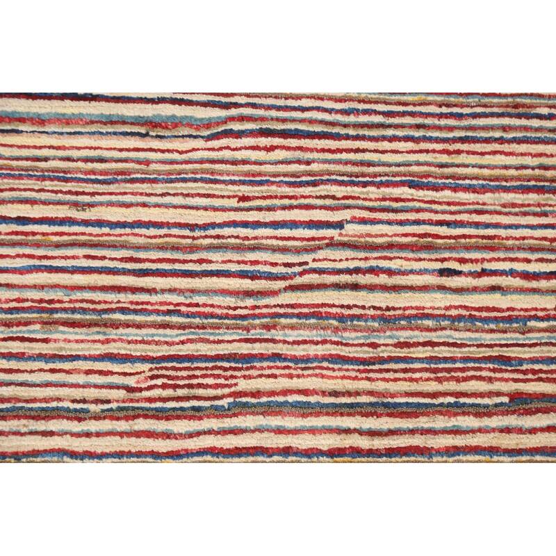 Modern Striped Gabbeh Kashkoli Oriental Wool Area Rug Handmade Carpet - 2'9" x 3'10"