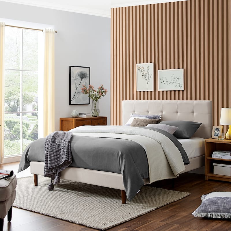 MUSEHOMEINC Tufted Upholstered Platform Bed with Adjustable Height Headboard