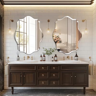 Scalloped Wall Mirror Decorative Oval Mirrored Vanity Beveled Edge