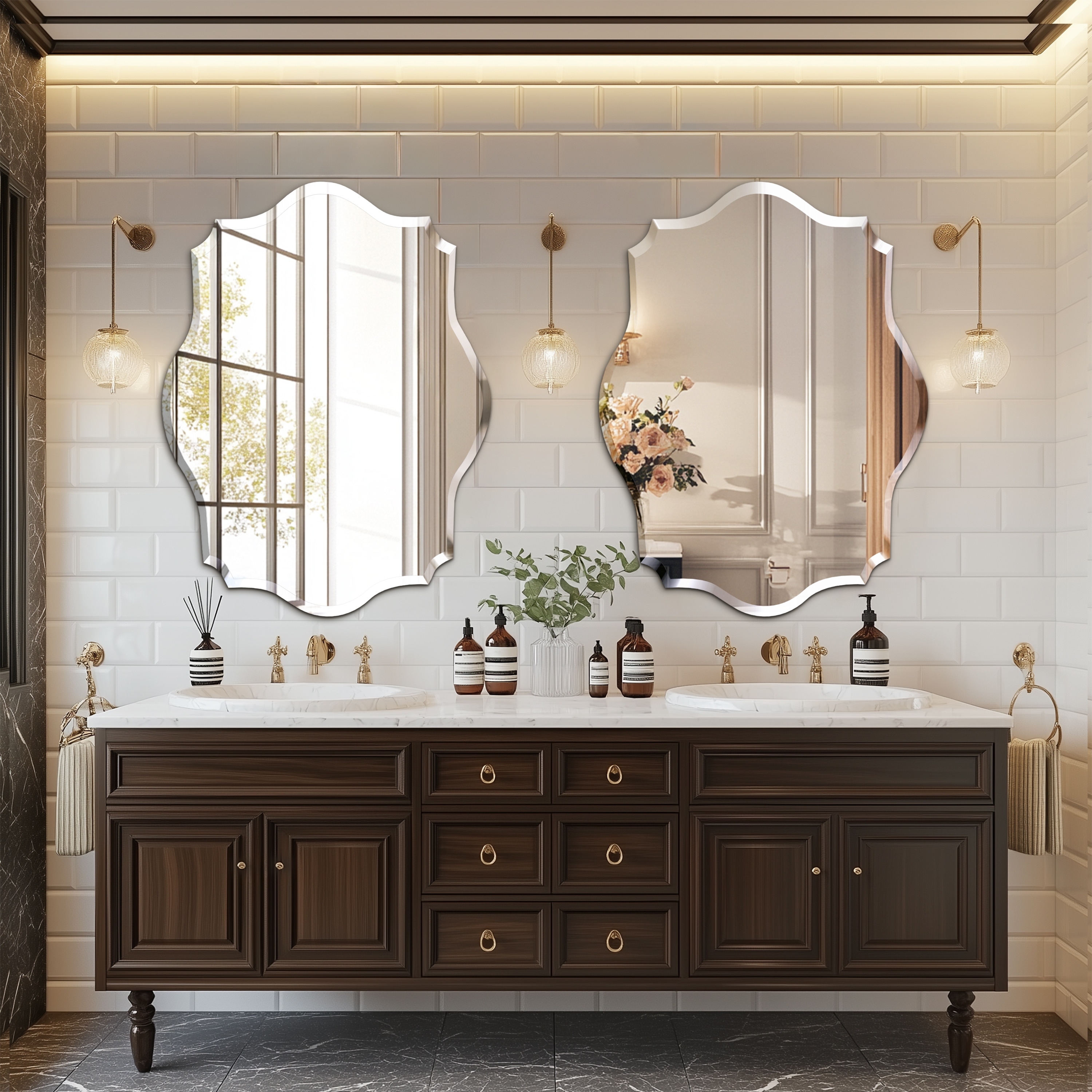 Scalloped Wall Mirror Decorative Oval Mirrored Vanity Beveled Edge