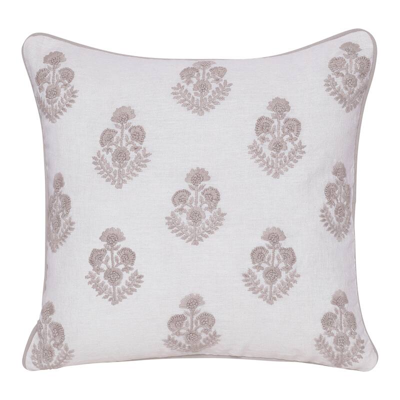 Handwoven Floral Damask Square Throw Pillow - 20" - Cream and Taupe