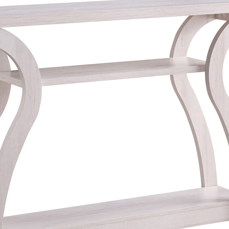 Rectangular Top Wooden Frame Console Table with 2 Bottom Shelves, Off White
