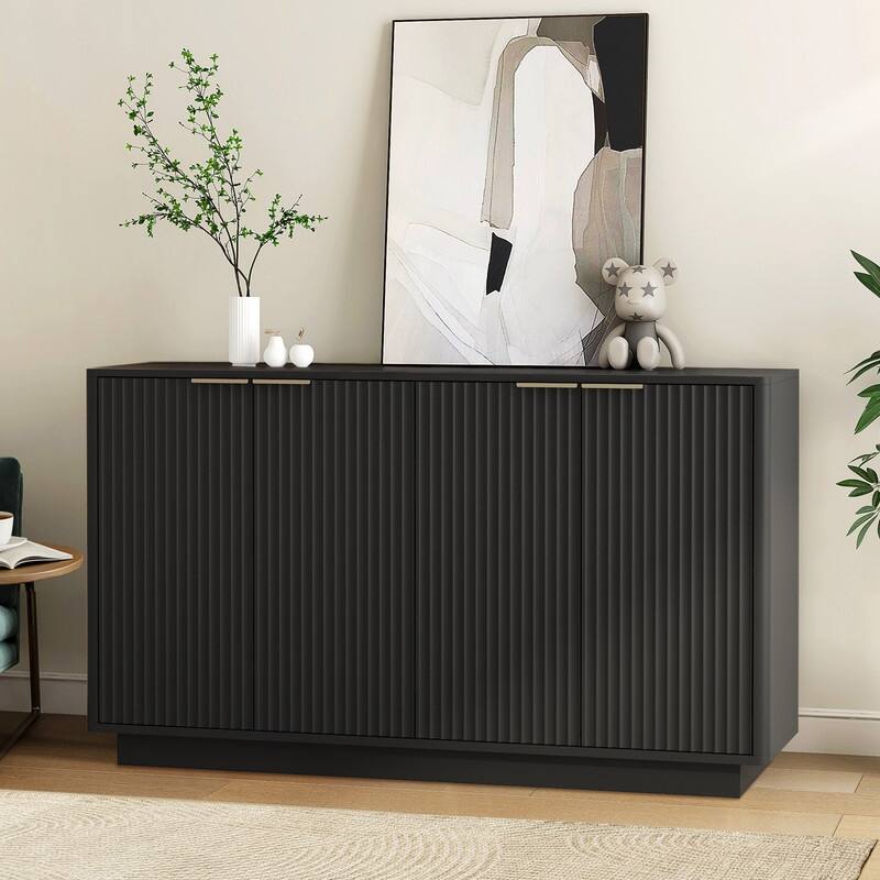 Wood 55.1" Fluted Buffet Cabinet, Credenza with Adjustable Shelves for Stylish Storage and Organization