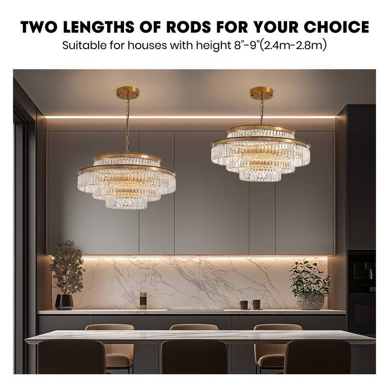 32 in. Drum Modern Crystal Chandelier 4-Tier Gold Brass Kitchen Island Pendant Light for Dining Room