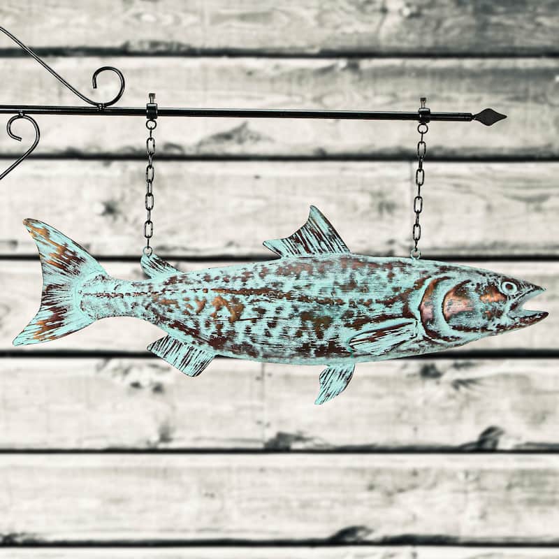 Metal Verdigris Copper Salmon Wall Bracket Hanging Sculpture