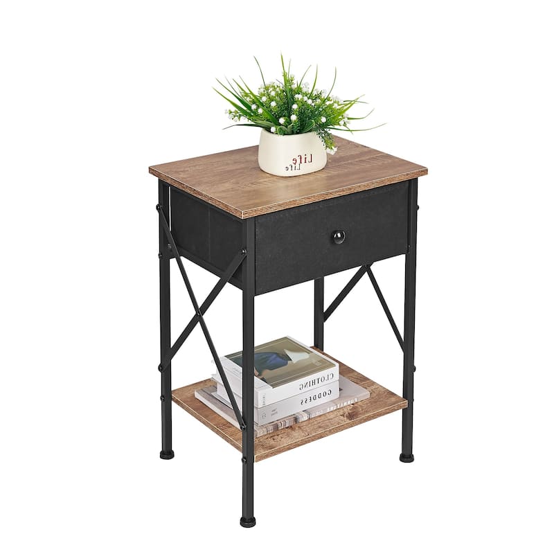 Javlergo 2 Pack X Frame Nightstand with Removable Fabric Drawer Easy to Clean Multifunctional End Table with Open Shelf