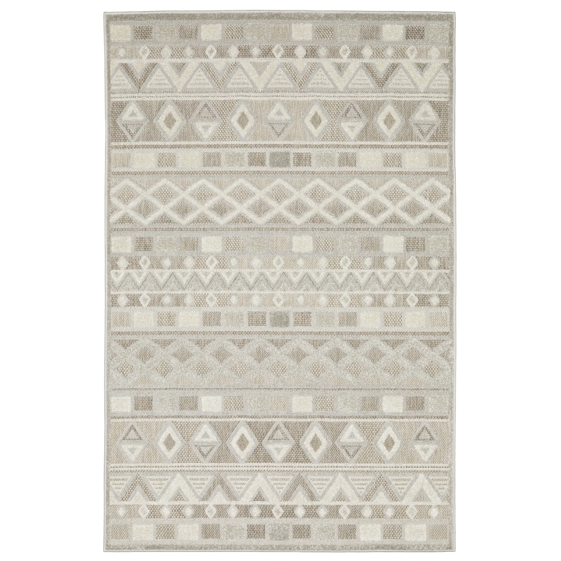 Style Haven Thassos Global Geometric Beige/ Grey Mixed Pile Area Rug - 6' 7" x 9' 6" - Rectangle