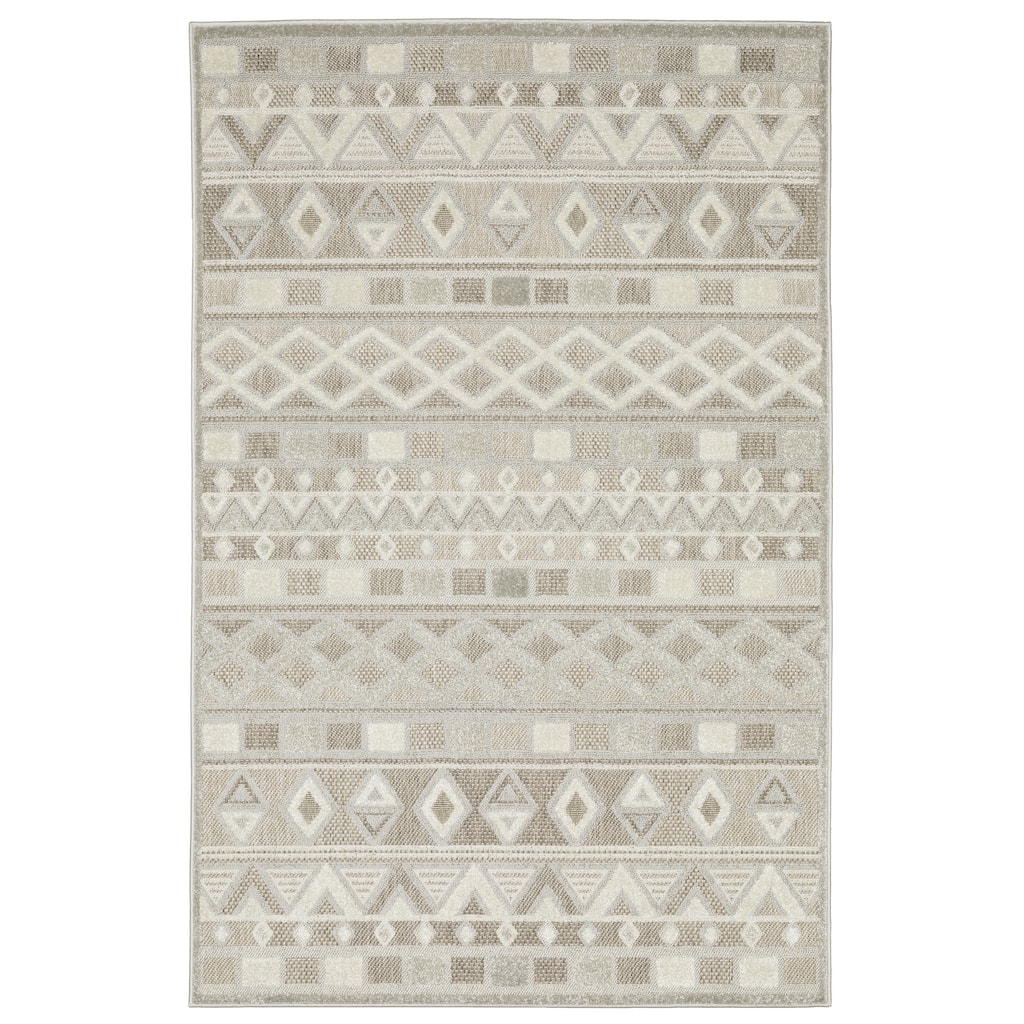 Style Haven Thassos Global Geometric Beige/ Grey Mixed Pile Area Rug