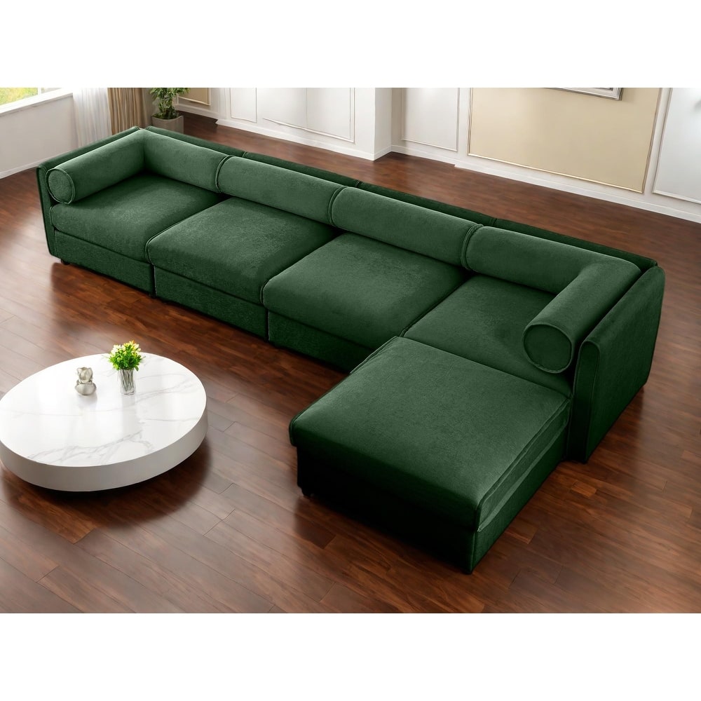 142.5" Chenille Upholstered L-Shaped Modular Sectional Sofa with Storage Seat, DIY Combination