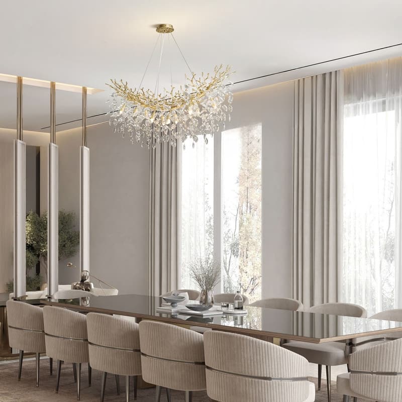 Modern Branch Crystal Linear Chandelier, 1100-1830mm Dining Pendant Light