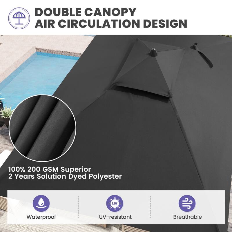 9-Piece Outdoor Patio Dining Set w/10 ft Umbrella and Base Aluminum Dining Table and Chairs with Sunbrella Cushion