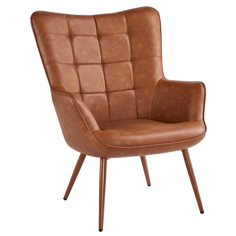 Yaheetech Faux Leather Chair Tufted Accent Chair for Living Room - Brown