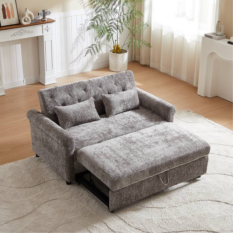 3 in1 Loveseat Convertible Pull-out Sleeper Sofa Bed Adjustable Backrest Tufted Couch with 2 Pillows for Living Room