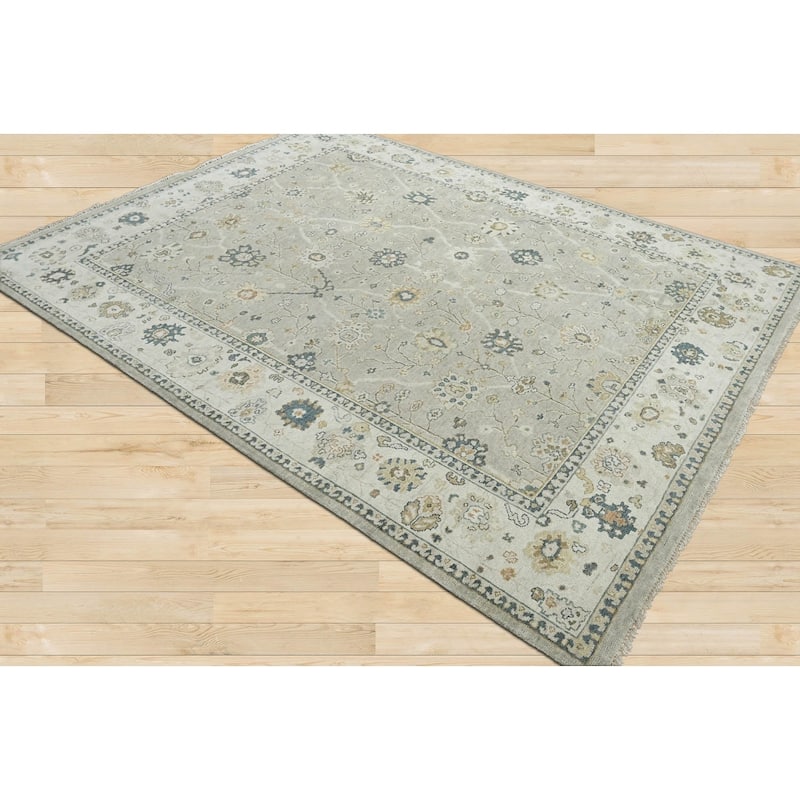 LoomBloom Multi Size Gray Hand Knotted Wool Oushak Rug
