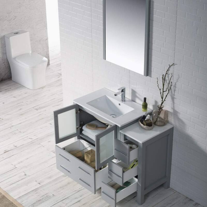 Blossom 42" Solid Wood Bathroom Vanity w/ Ceramic Sink & Side Cabinet