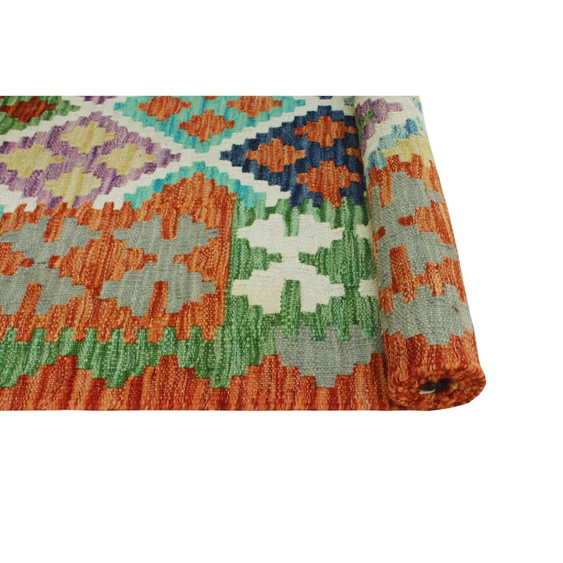 Flatweave Reuel Rust/Green Rug - 3'4" x 4'11"
