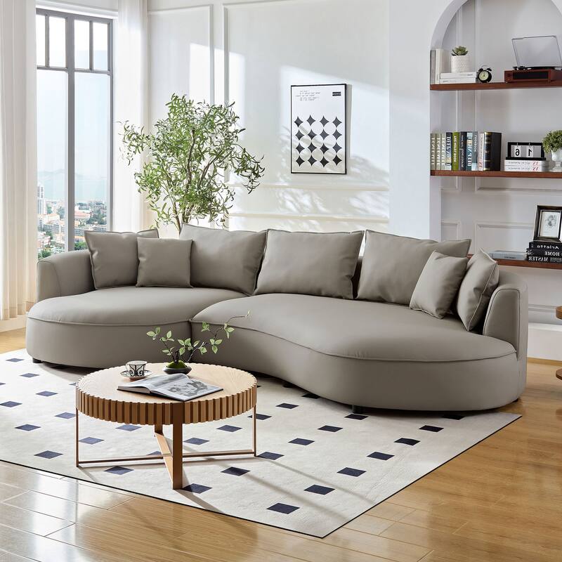 L-Shaped Leather Sectional Sofa with Chaise – Large Luxe Couch for Living Room - Grey - Left Facing
