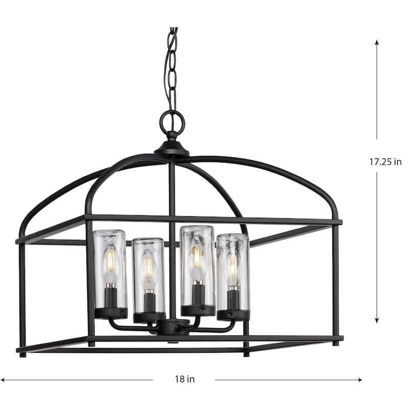 Swansea Collection 4-Light 18 in. Matte Black Transitional Outdoor Chandelier with Clear Glass Shades - Large