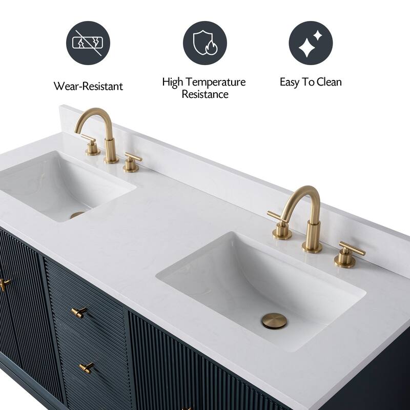 Vanity Art 60" Freestanding Bathroom Vanity with Engineered Marble Top and Sinks