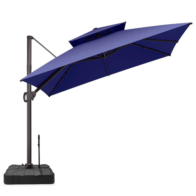VredHom Double Top 10x10 FT Square Patio Cantilever Umbrella with Rod Wheel Base - NavyBlue