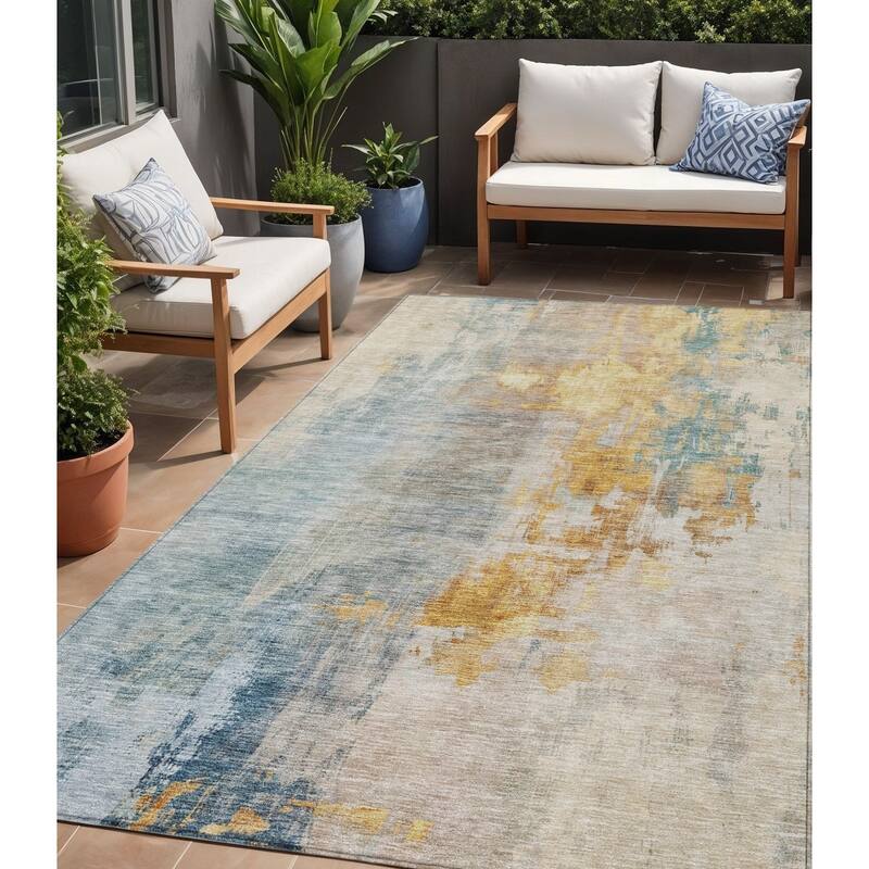 HomeRoots Abstract Transitional Rectangle Outdoor Rug - 5' X 8'
