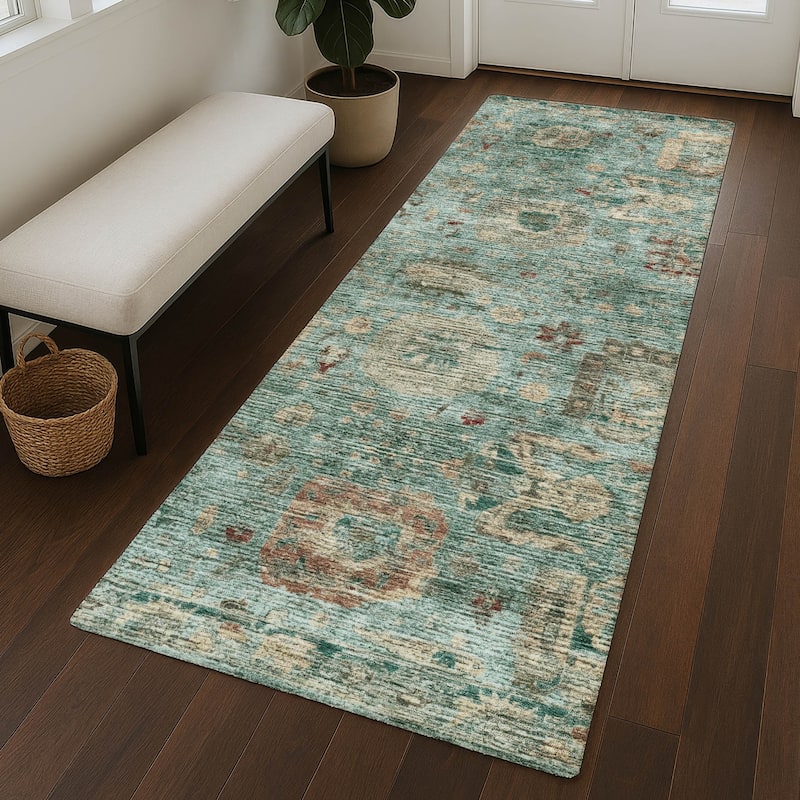 Machine Washable Indoor/ Outdoor Vintage Traditional Chantille Rug