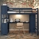preview thumbnail 2 of 11, Full Size Loft with Wardrobe and Desk for Kids,Wood Loft Bed with Cabinet and Bookshelf,