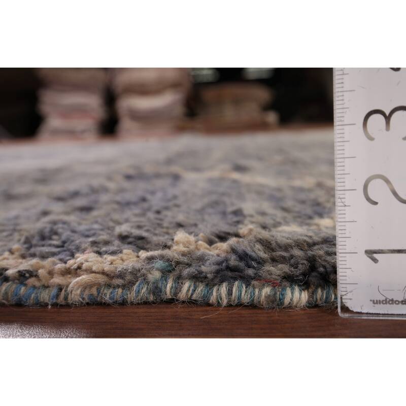 Grays & Blues Trellis Moroccan Area Rug Hand-Knotted Wool Carpet - 6'0" x 9'7"