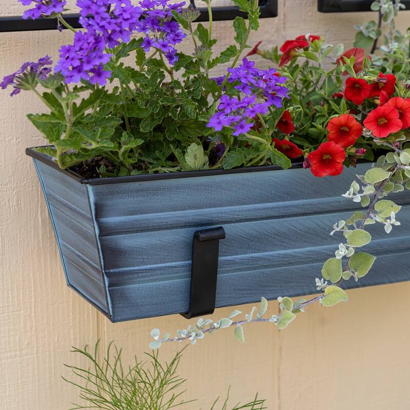 Achla Designs Small Galvanized Steel Flower Box Planter With Wall Brackets, 22 Inch Wide